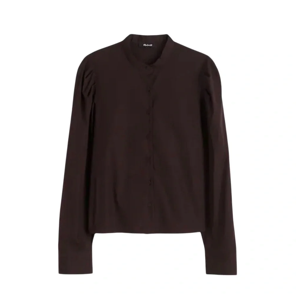 Madewell Women’s Puff-Sleeve Button-Up Cotton Shirt Blouse NWT S Molasses